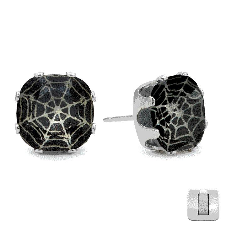 Dark Web Glow-in-the-Dark Mega Cushion Sterling Silver Stud Earrings
