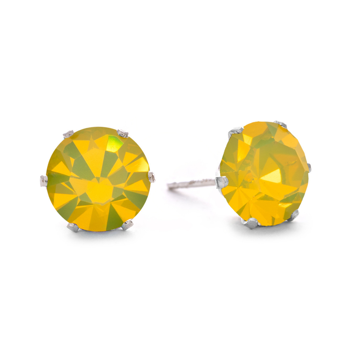 Yellow Opal Bling Sterling Silver Stud Earrings