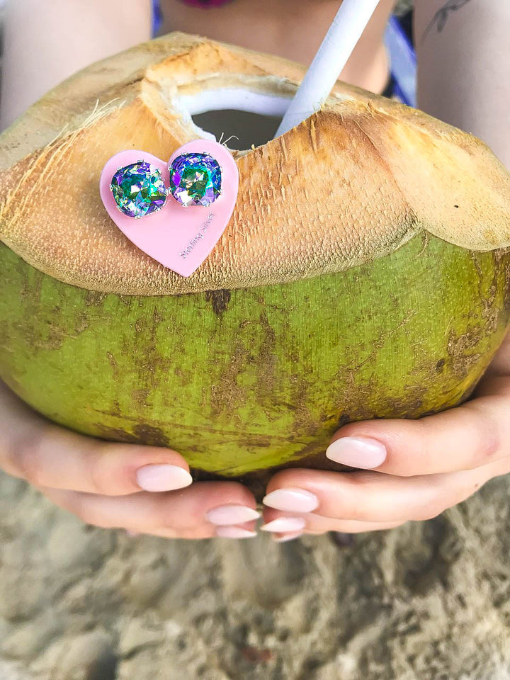 Paradise Shine Cushion Sterling Silver Stud Earrings