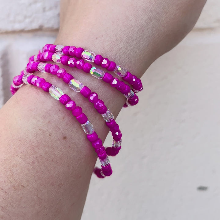 Neon Pink Crystal Beaded Summer Stacker