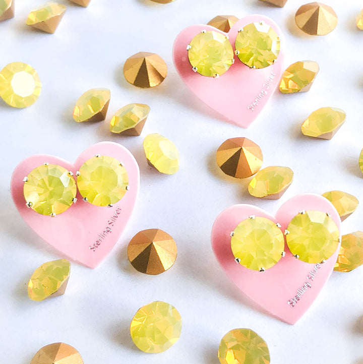 Yellow Opal Bling Sterling Silver Stud Earrings