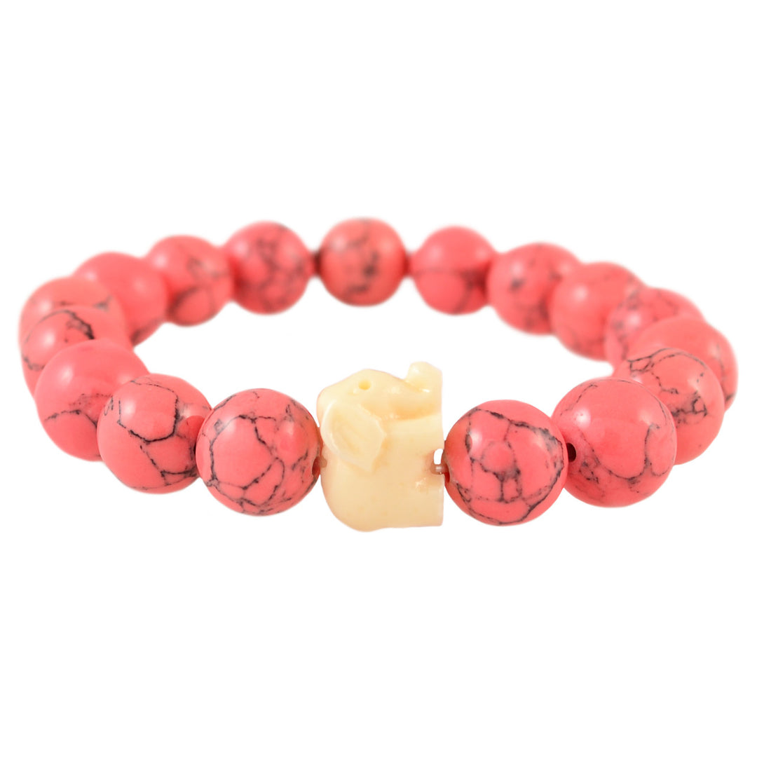 Coral Marble & Cream Elephant Bracelet