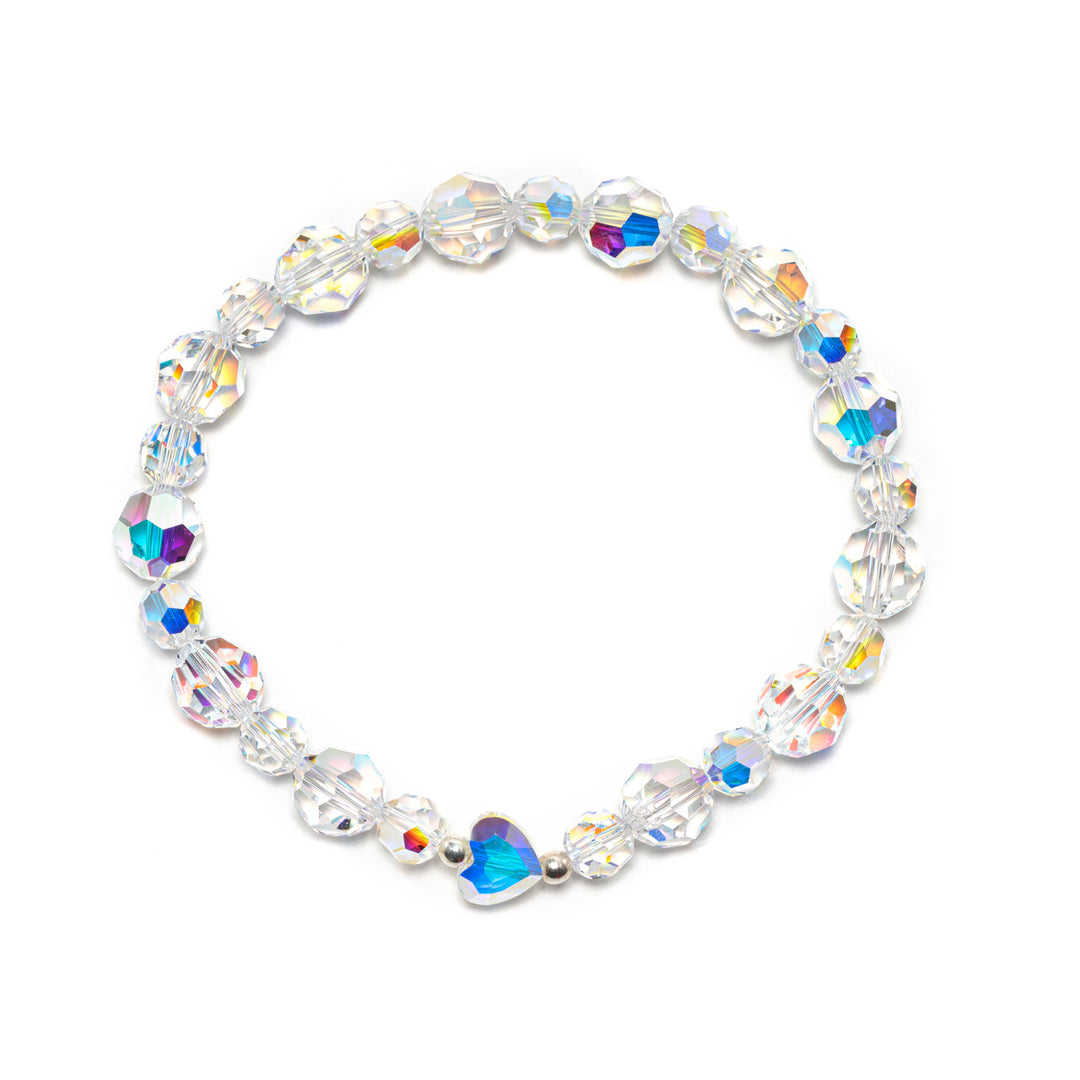 If you’re ready for your wrists to sparkle brighter than your ears, then you’re in luck.  Our Crystal AB Mini Love Bracelet will deck your wrist out in faceted 8mm and alternating 6mm Crystal AB beads with a gorgeous faceted 8mm heart and 2 dainty Sterling Silver beads in the center, to remind you how loved you are. Available in 6.5”, 7”, 7.5” to keep your wrist happy.